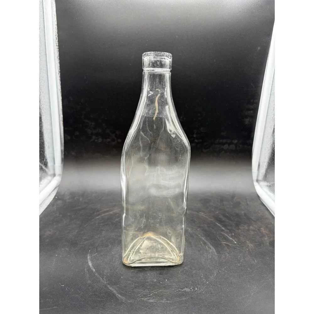 Vintage‎ Triangular Clear Glass Bottle Bud Vase Decanter 9 Inch Tall